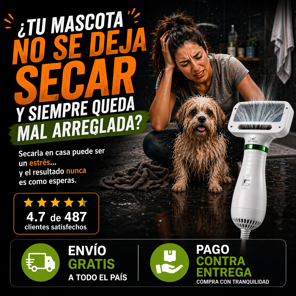 Cepillo Secador 2 En 1  Para Mascotas